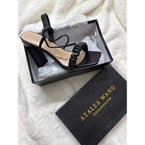 Azalea Wang Scrunchy Strap Vegan Leather Chunky Heeled Sandal Padded Insole sz 8